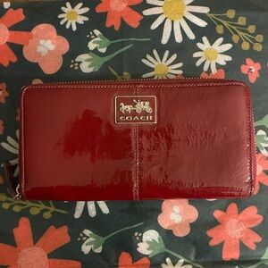 Coach Red Patent Leather Zip Around Wallet